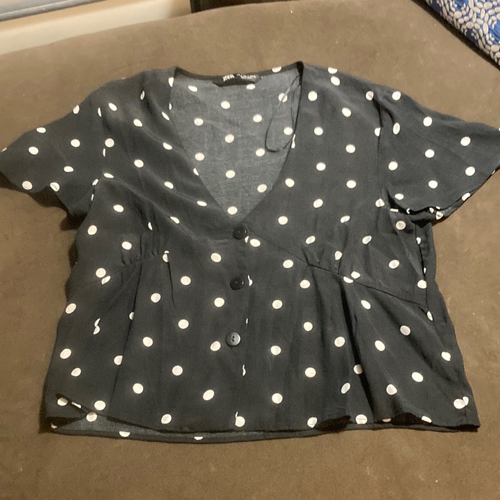 Zara black with white dots blouse